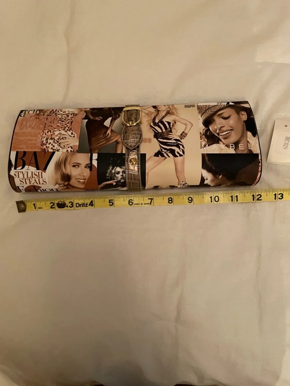 Women's Photo-Collage Print Clutch Handbag - Brown Tan. - Picture 8 of 11